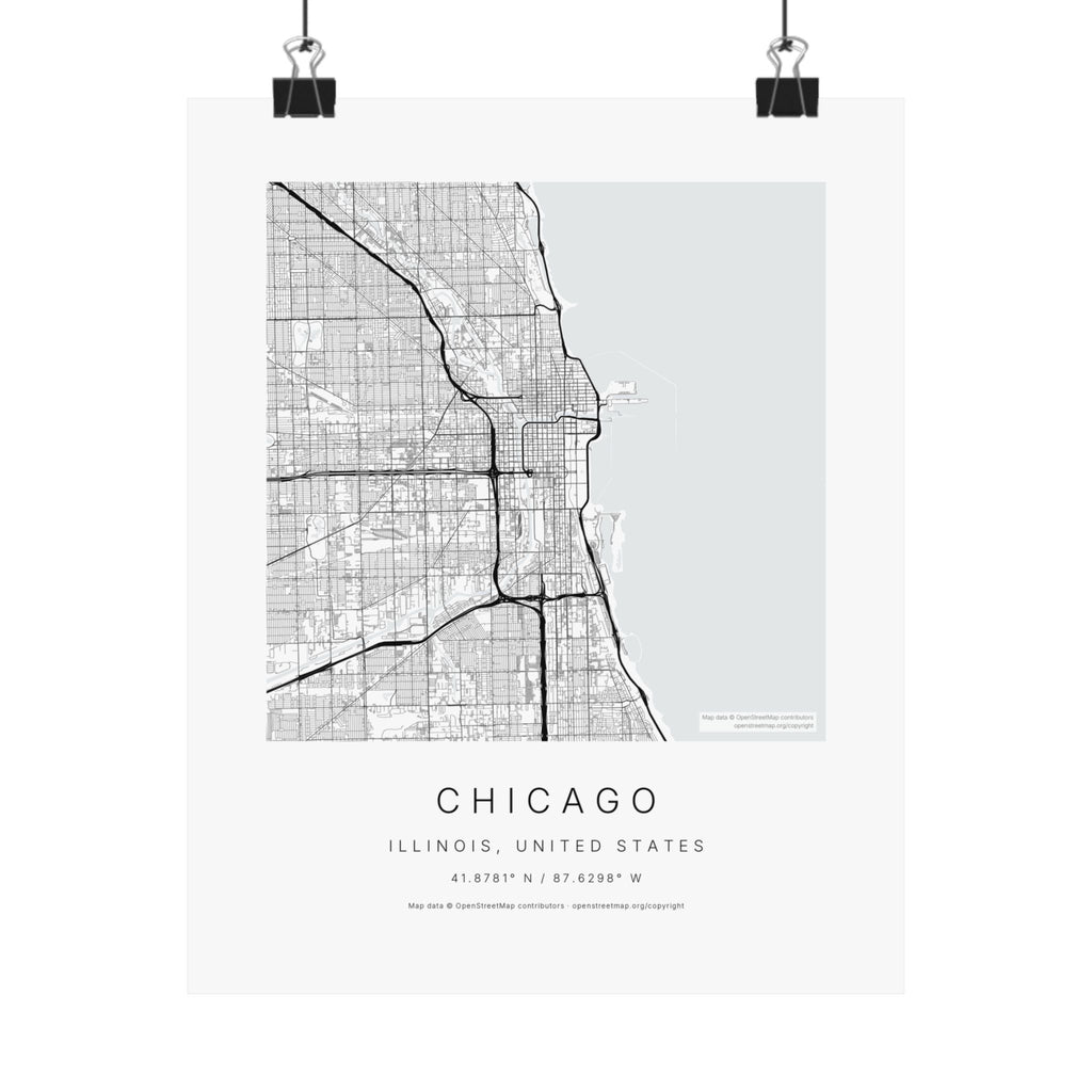 Chicago, Illinois City Map Print — Minimalist Street Map Wall Art