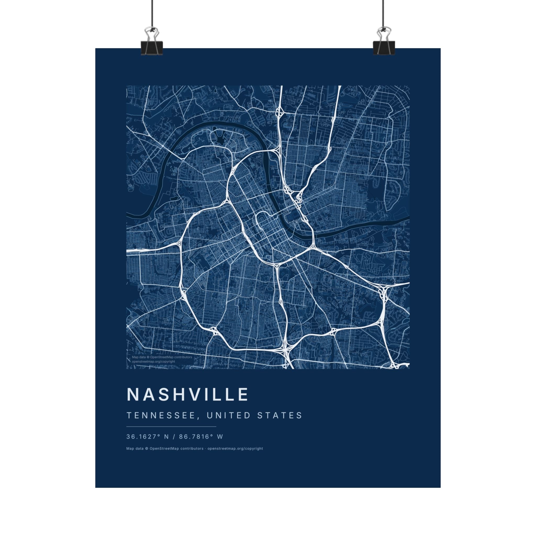 Nashville, Tennessee City Map Print — Blueprint Navy Street Map Wall Art