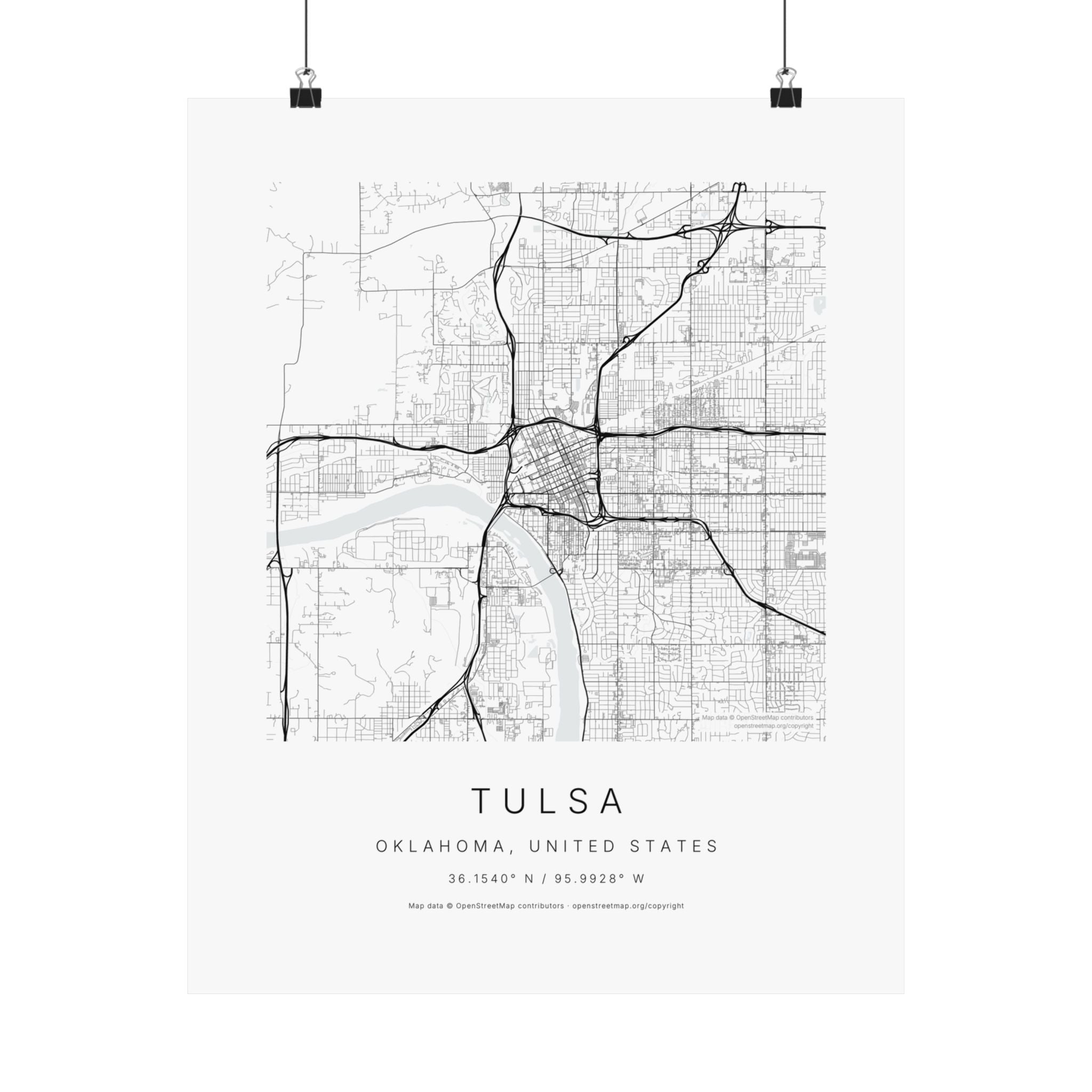 Tulsa, Oklahoma City Map Print — Minimalist Street Map Wall Art