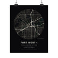 Fort Worth, Texas City Map Print — Noir Black Street Map Wall Art