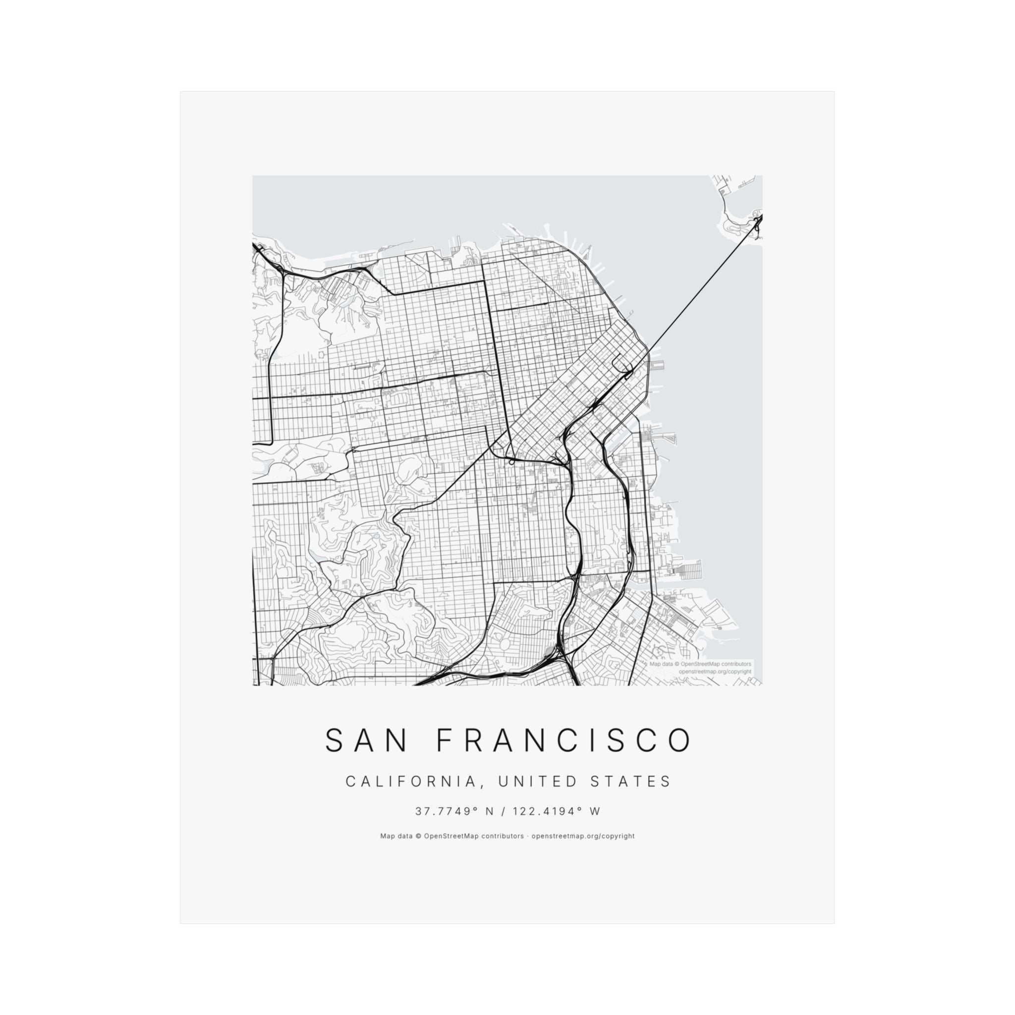 San Francisco, California City Map Print — Minimalist Street Map Wall Art