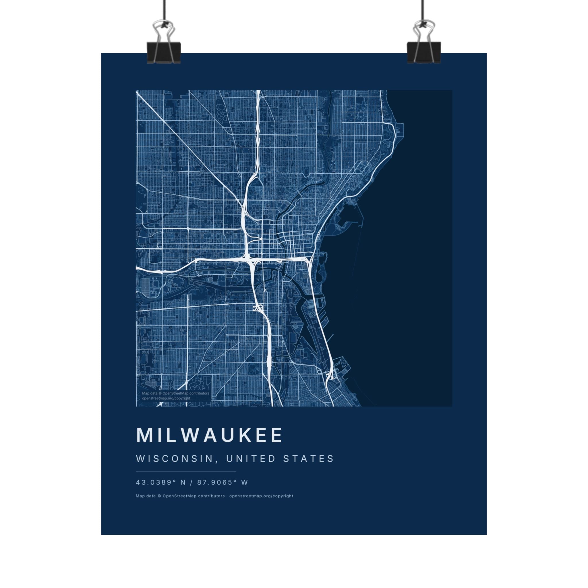 Milwaukee, Wisconsin City Map Print — Blueprint Navy Street Map Wall Art