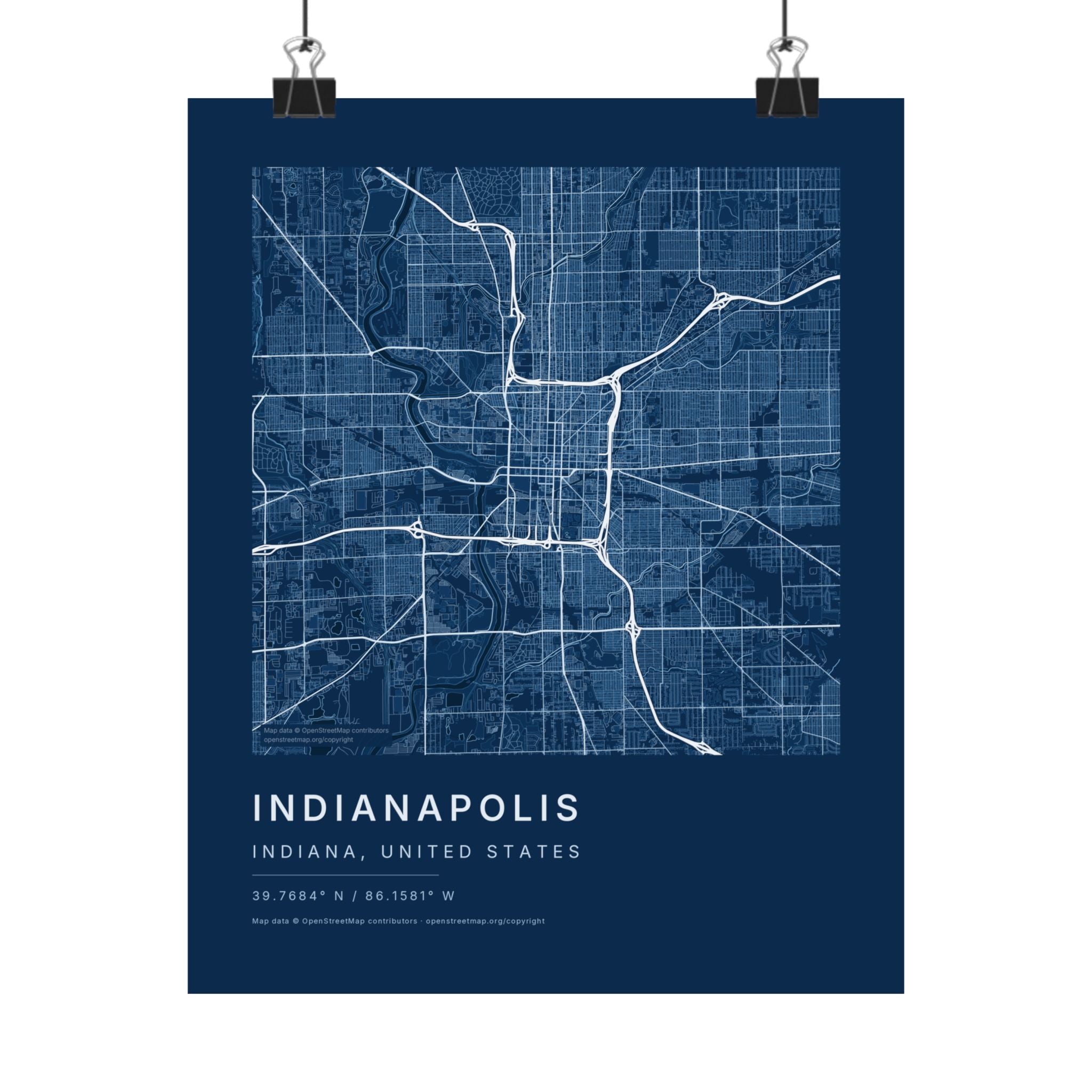 Indianapolis, Indiana City Map Print — Blueprint Navy Street Map Wall Art