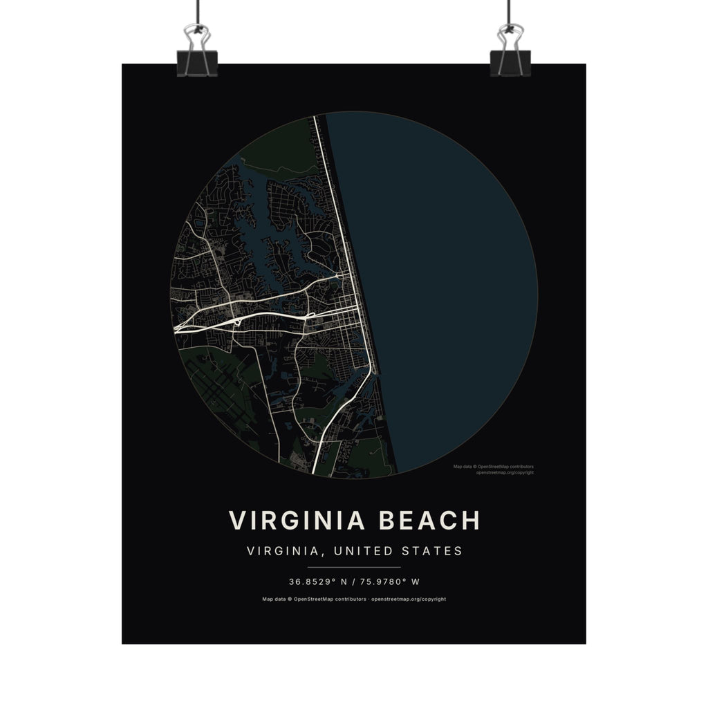 Virginia Beach, Virginia City Map Print — Noir Black Street Map Wall Art