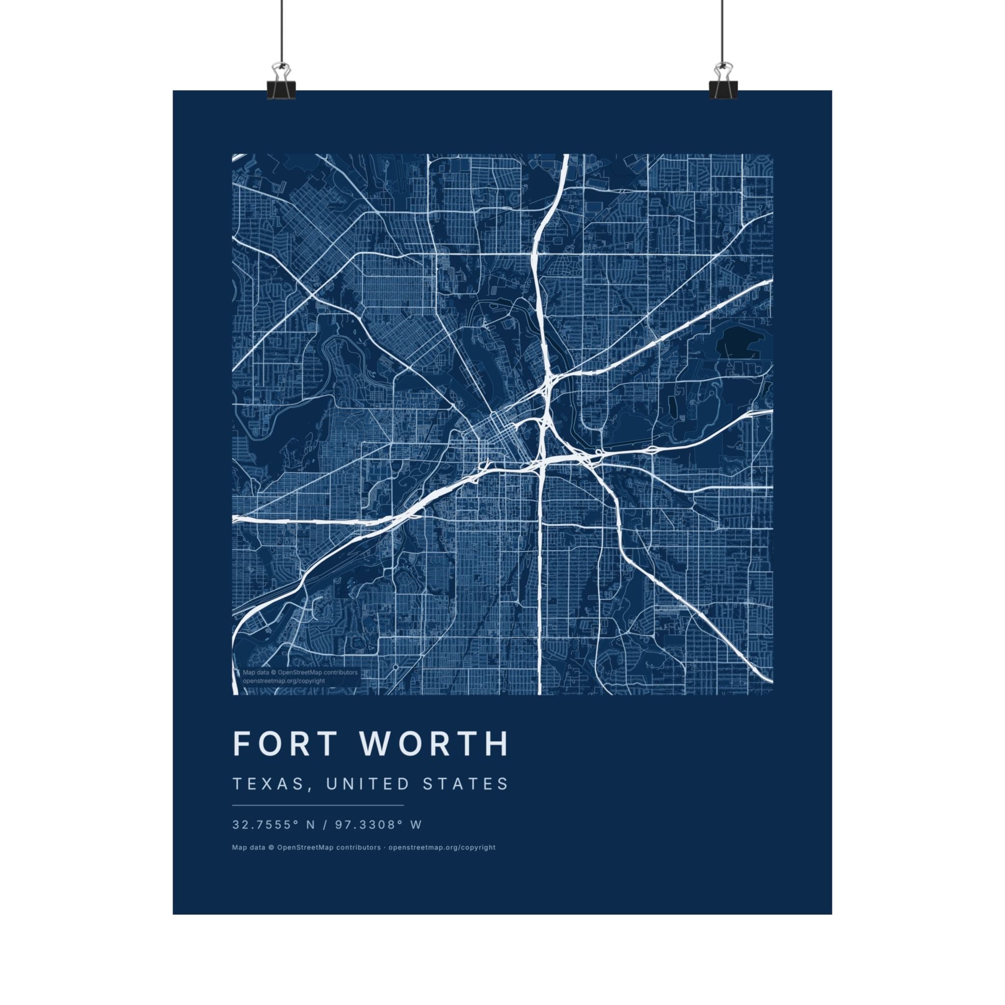 Fort Worth, Texas City Map Print — Blueprint Navy Street Map Wall Art