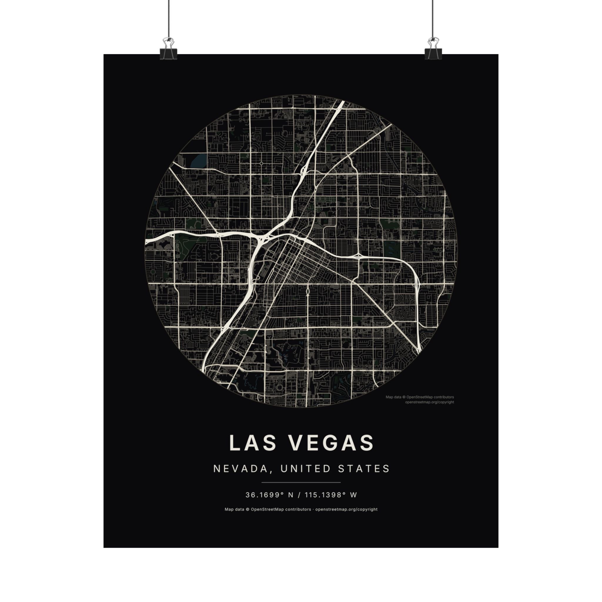 Las Vegas, Nevada City Map Print — Noir Black Street Map Wall Art