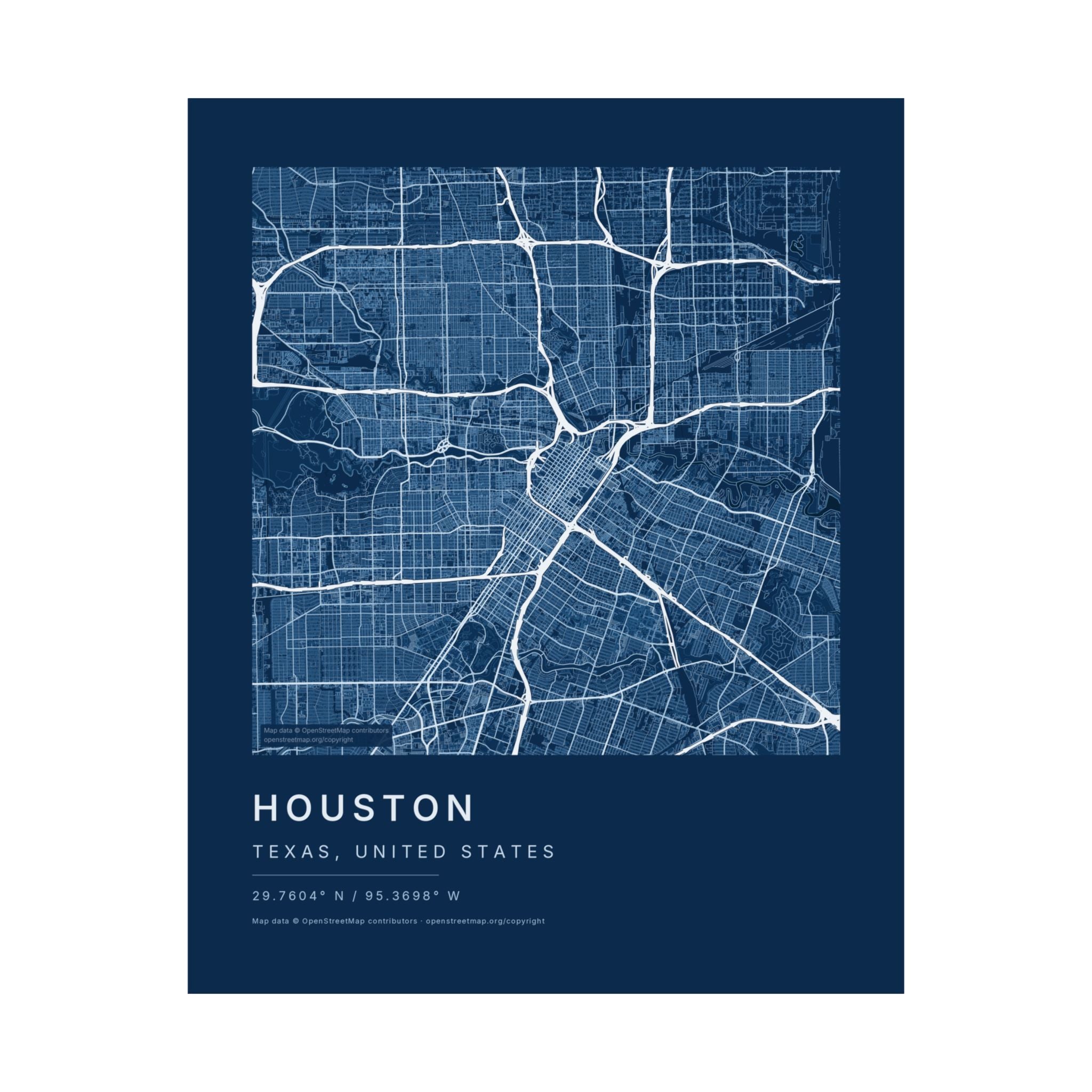 Houston, Texas City Map Print — Blueprint Navy Street Map Wall Art