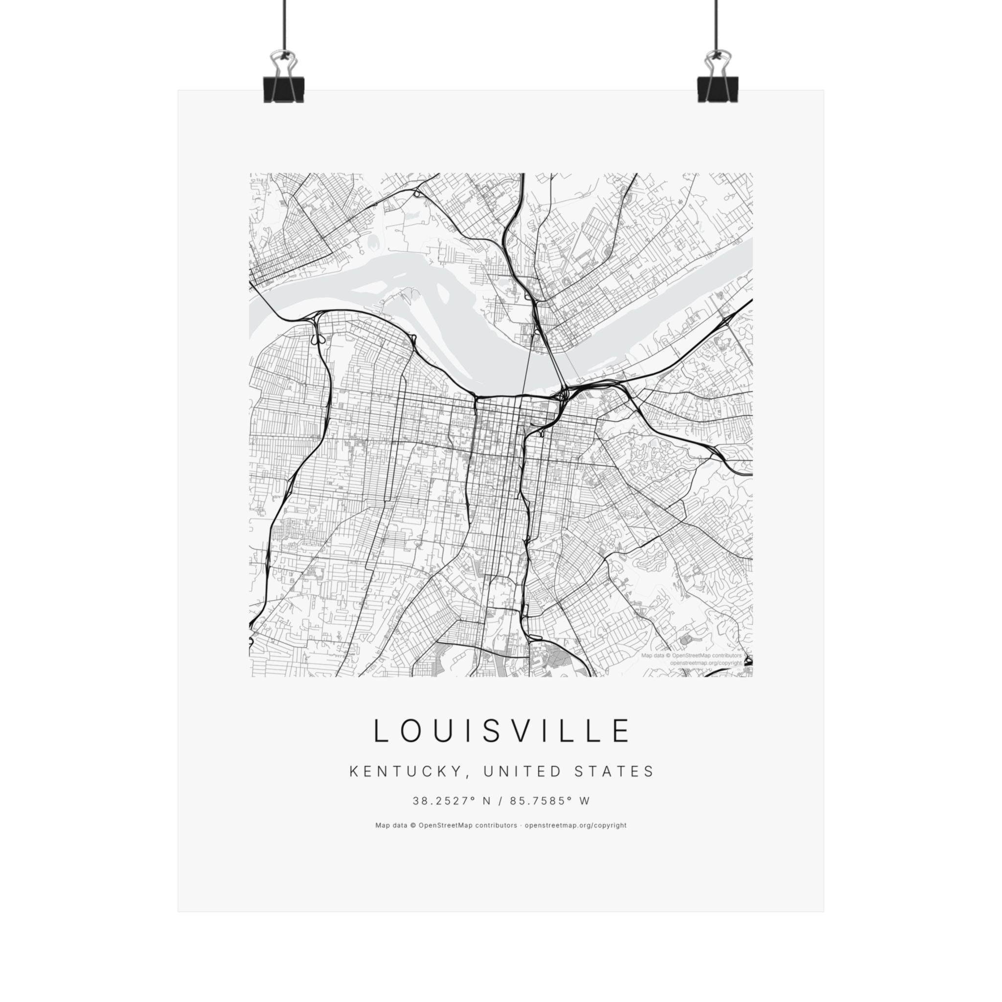 Louisville, Kentucky City Map Print — Minimalist Street Map Wall Art