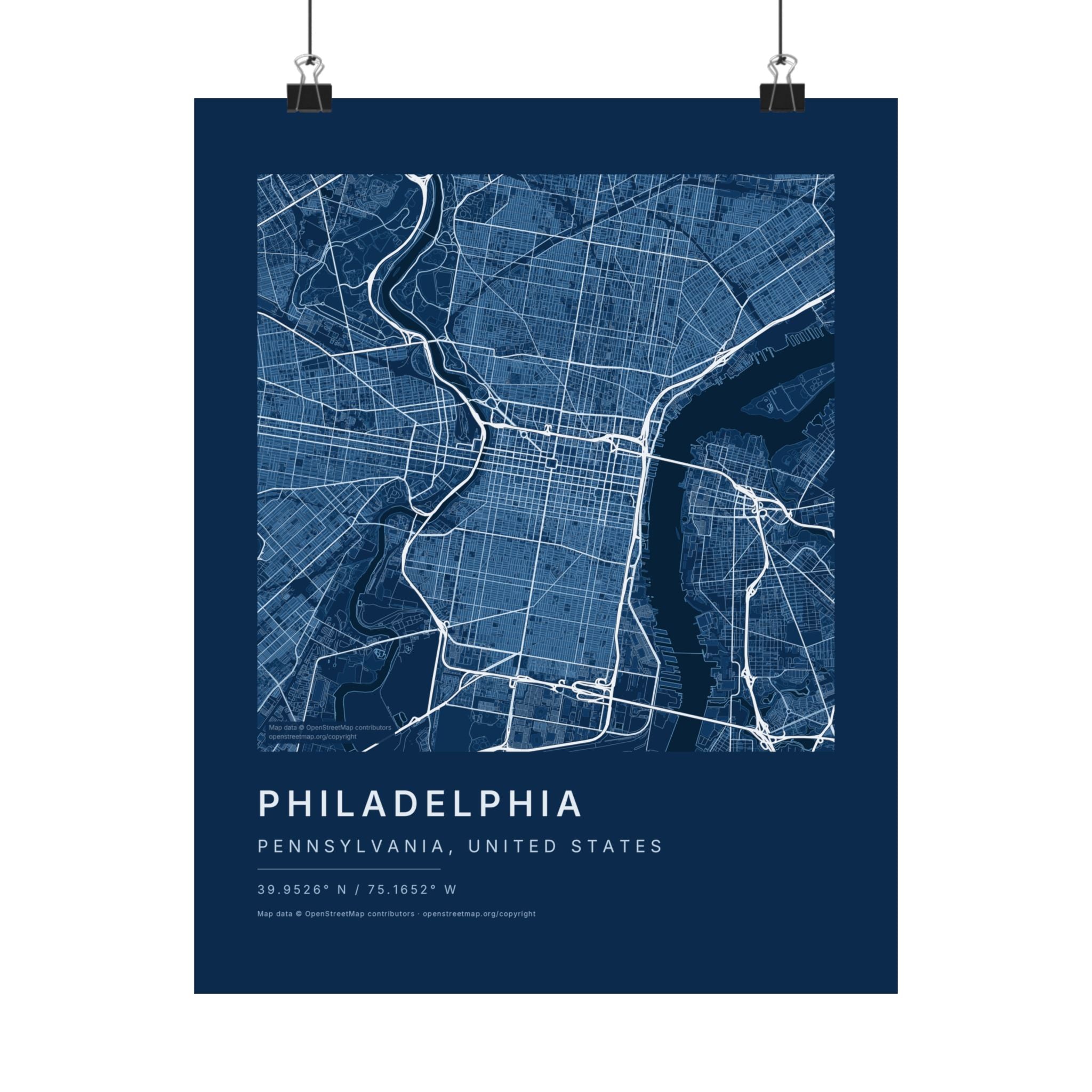 Philadelphia, Pennsylvania City Map Print — Blueprint Navy Street Map Wall Art