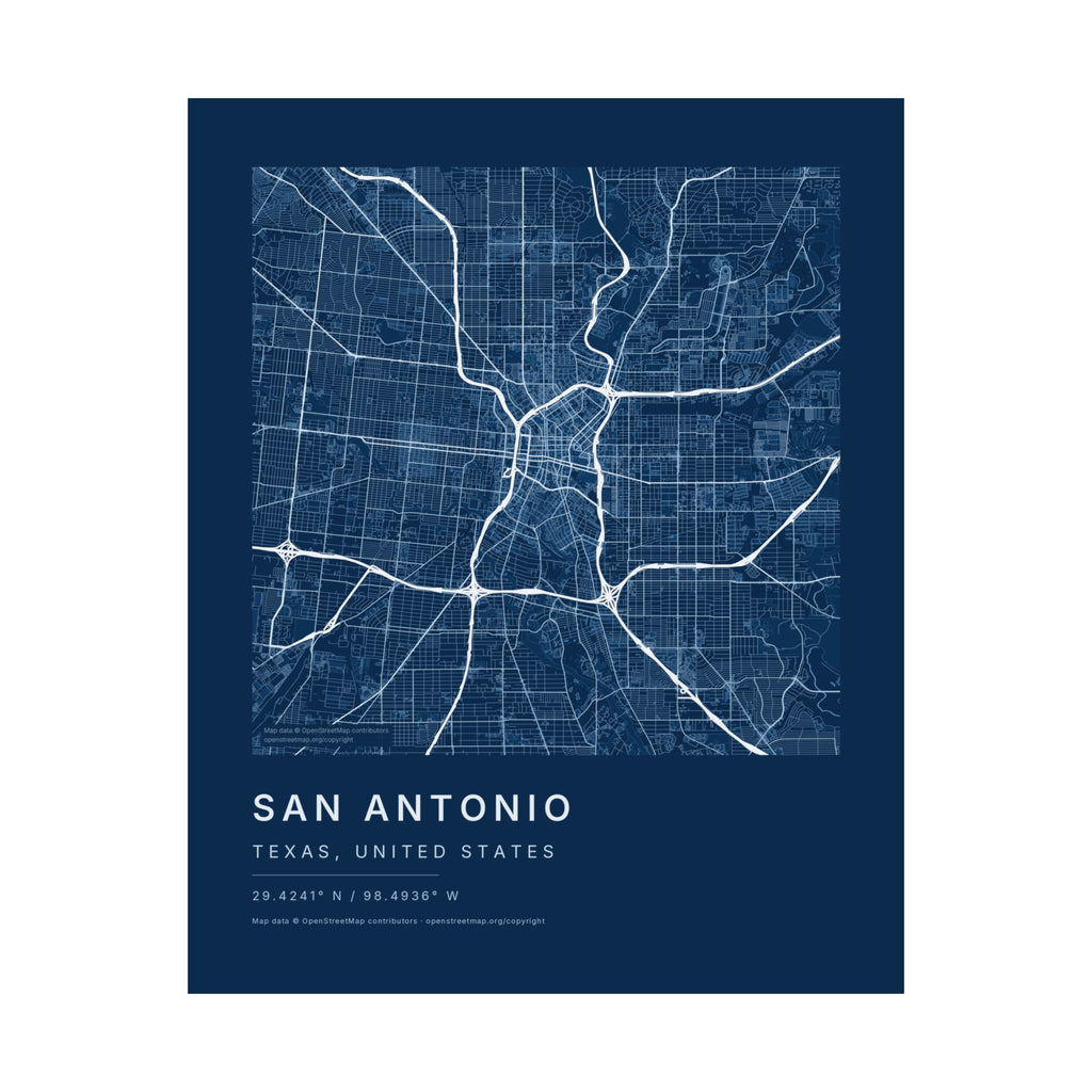 San Antonio, Texas City Map Print — Blueprint Navy Street Map Wall Art