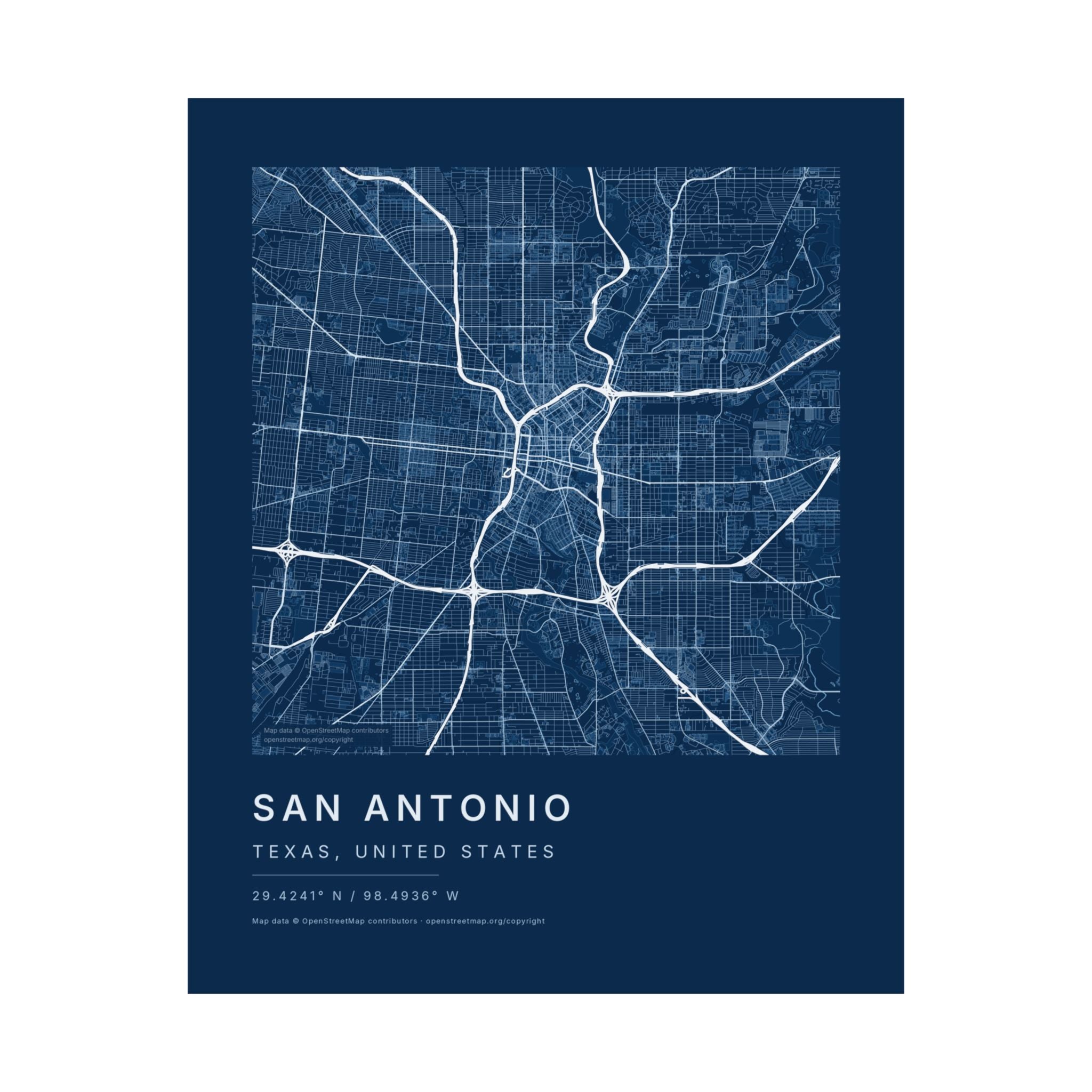 San Antonio, Texas City Map Print — Blueprint Navy Street Map Wall Art