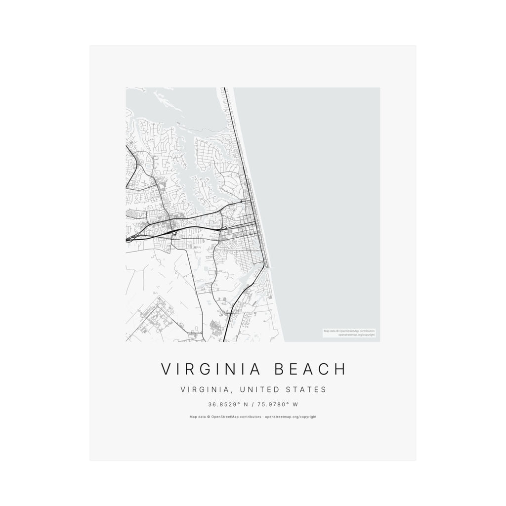 Virginia Beach, Virginia City Map Print — Minimalist Street Map Wall Art