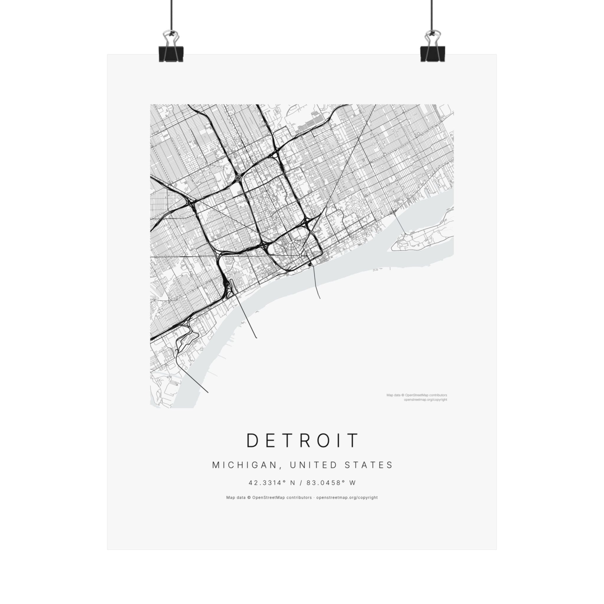 Detroit, Michigan City Map Print — Minimalist Street Map Wall Art