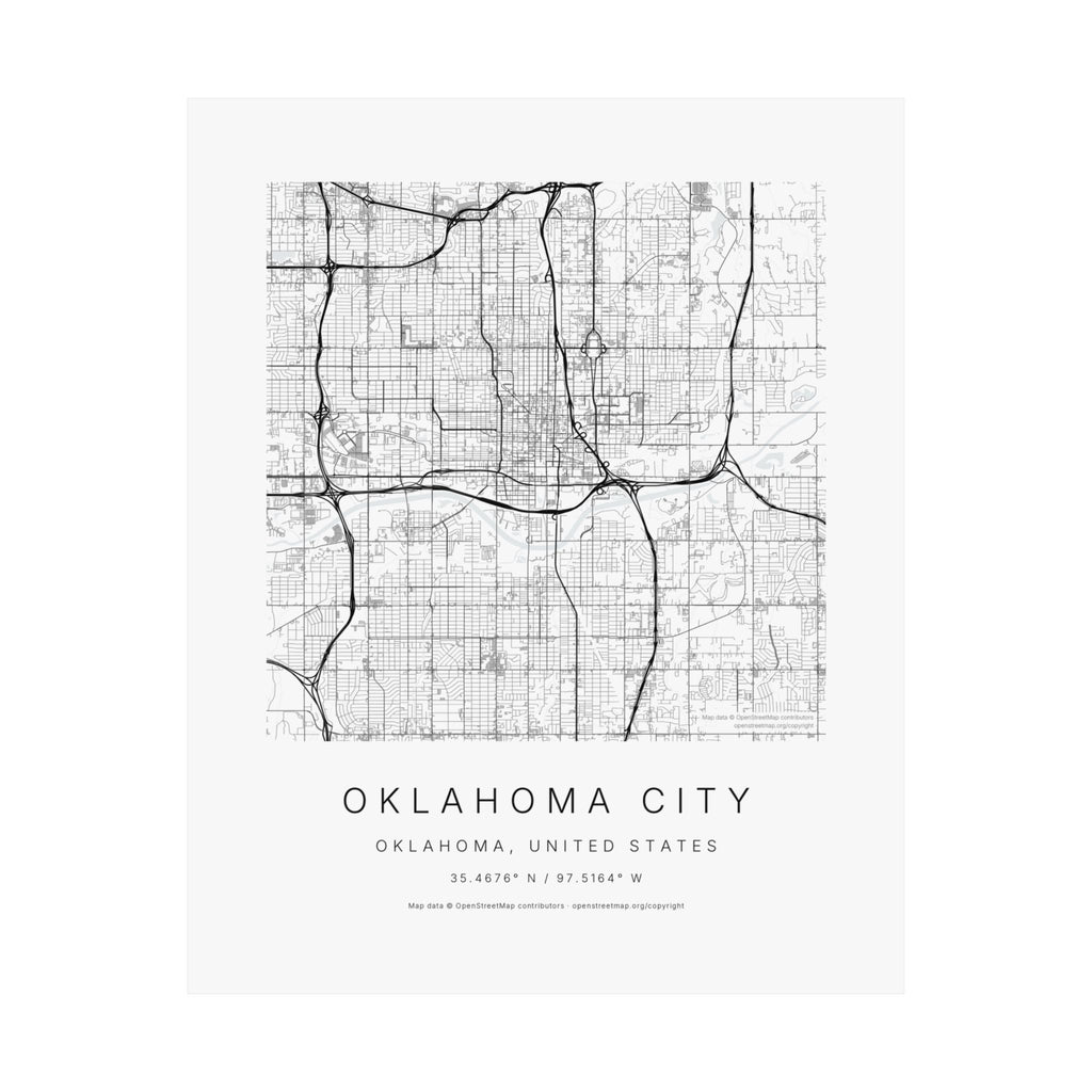 Oklahoma City, Oklahoma City Map Print — Minimalist Street Map Wall Art