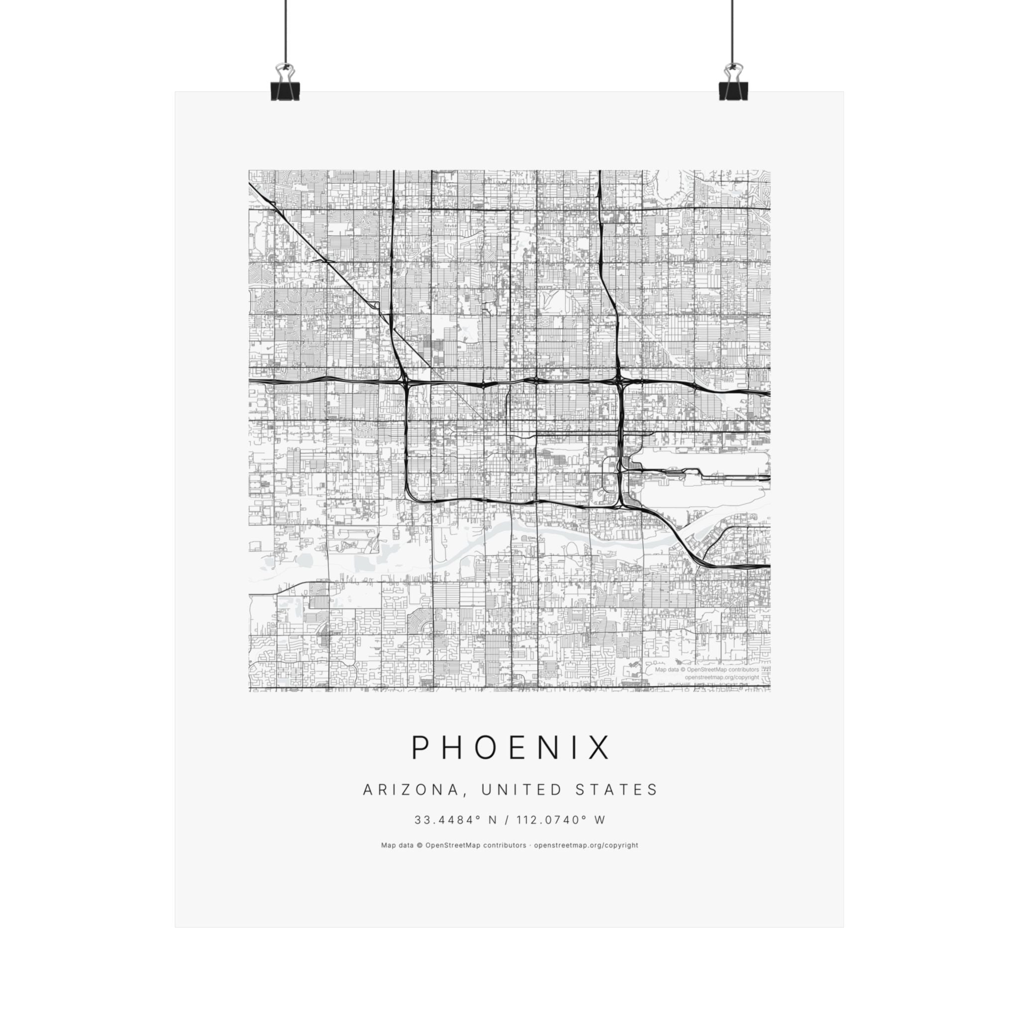 Phoenix, Arizona City Map Print — Minimalist Street Map Wall Art