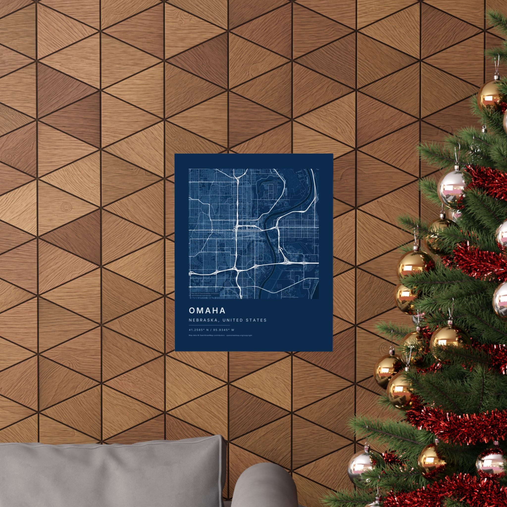 Omaha, Nebraska City Map Print — Blueprint Navy Street Map Wall Art