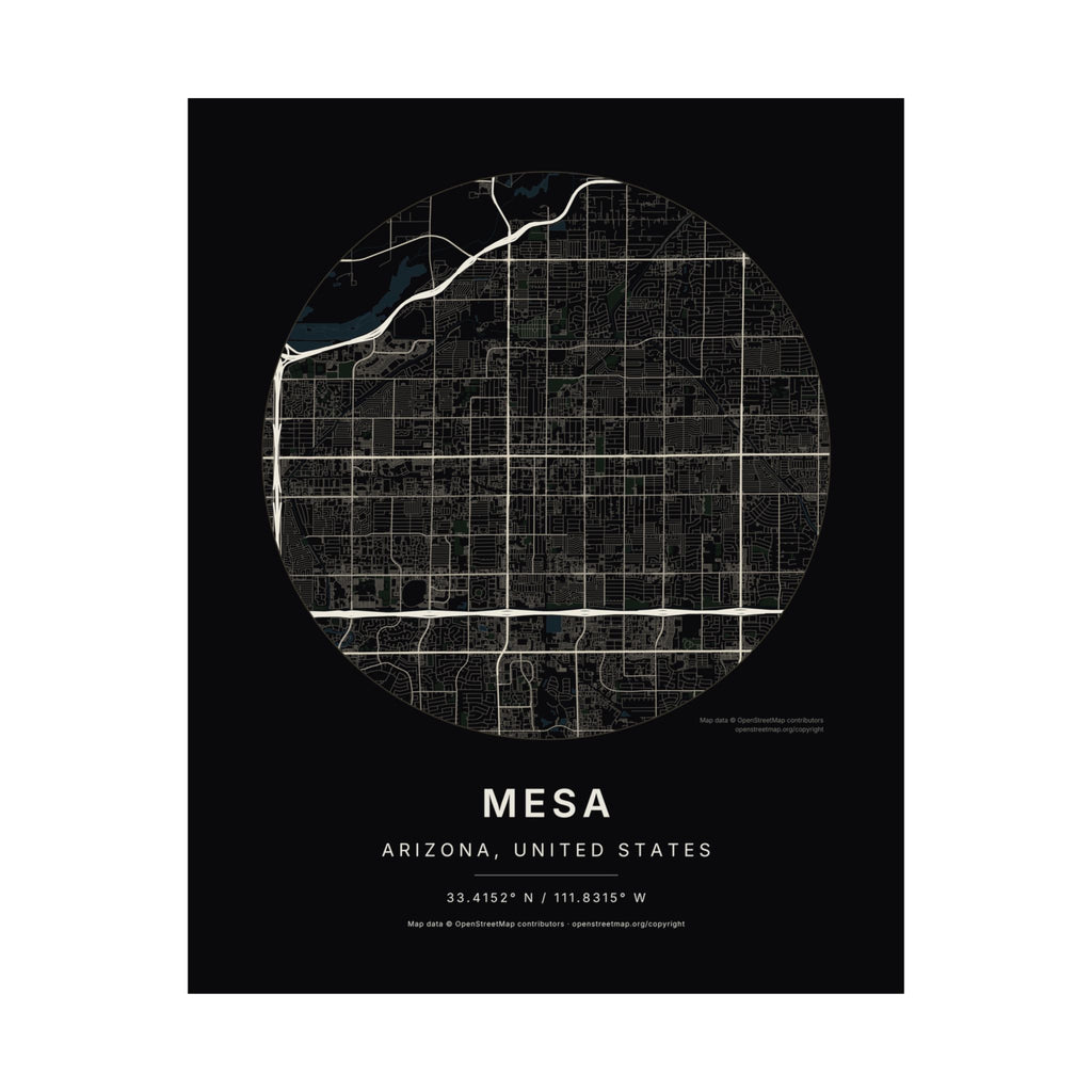 Mesa, Arizona City Map Print — Noir Black Street Map Wall Art