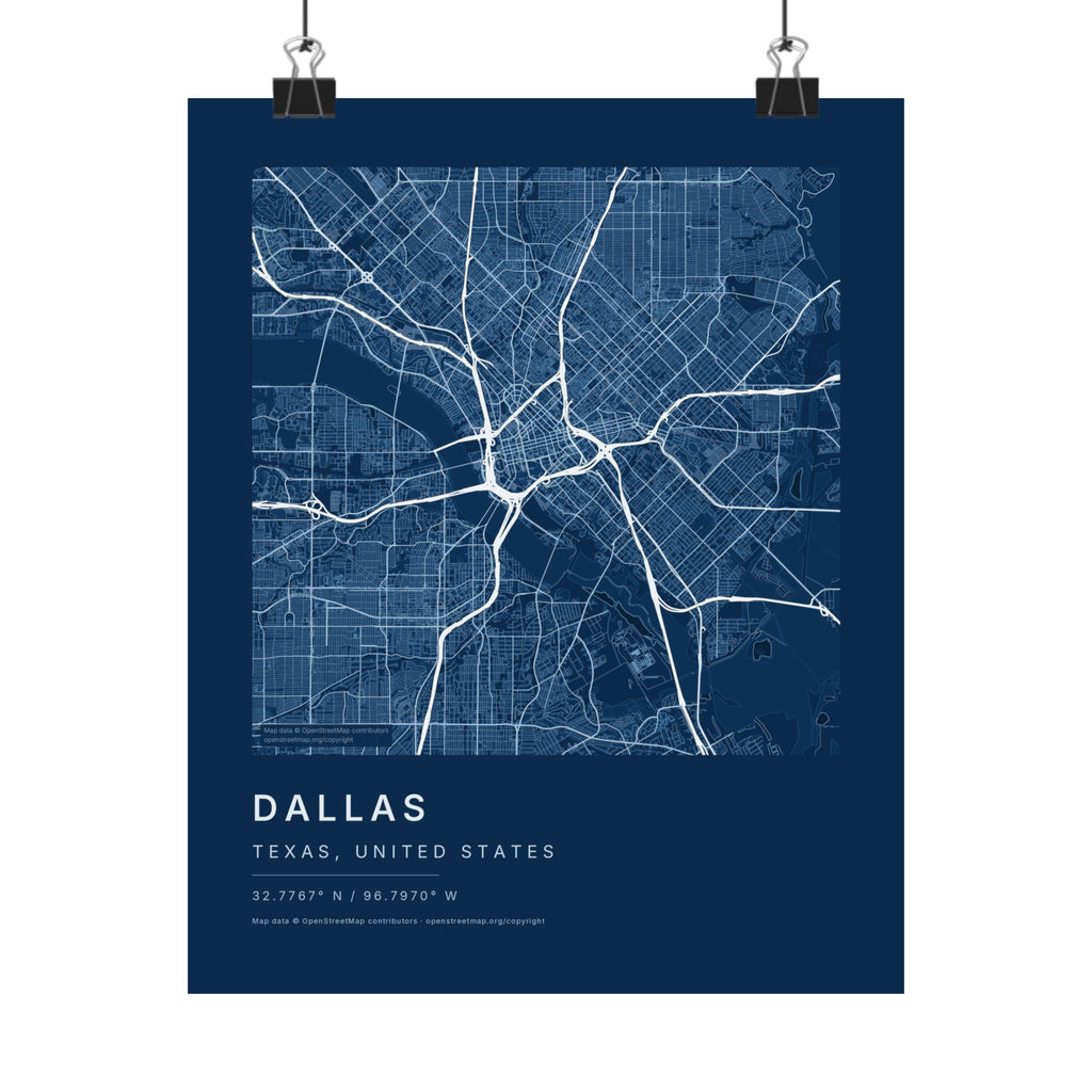Dallas, Texas City Map Print — Blueprint Navy Street Map Wall Art