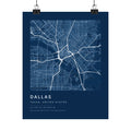 Dallas, Texas City Map Print — Blueprint Navy Street Map Wall Art
