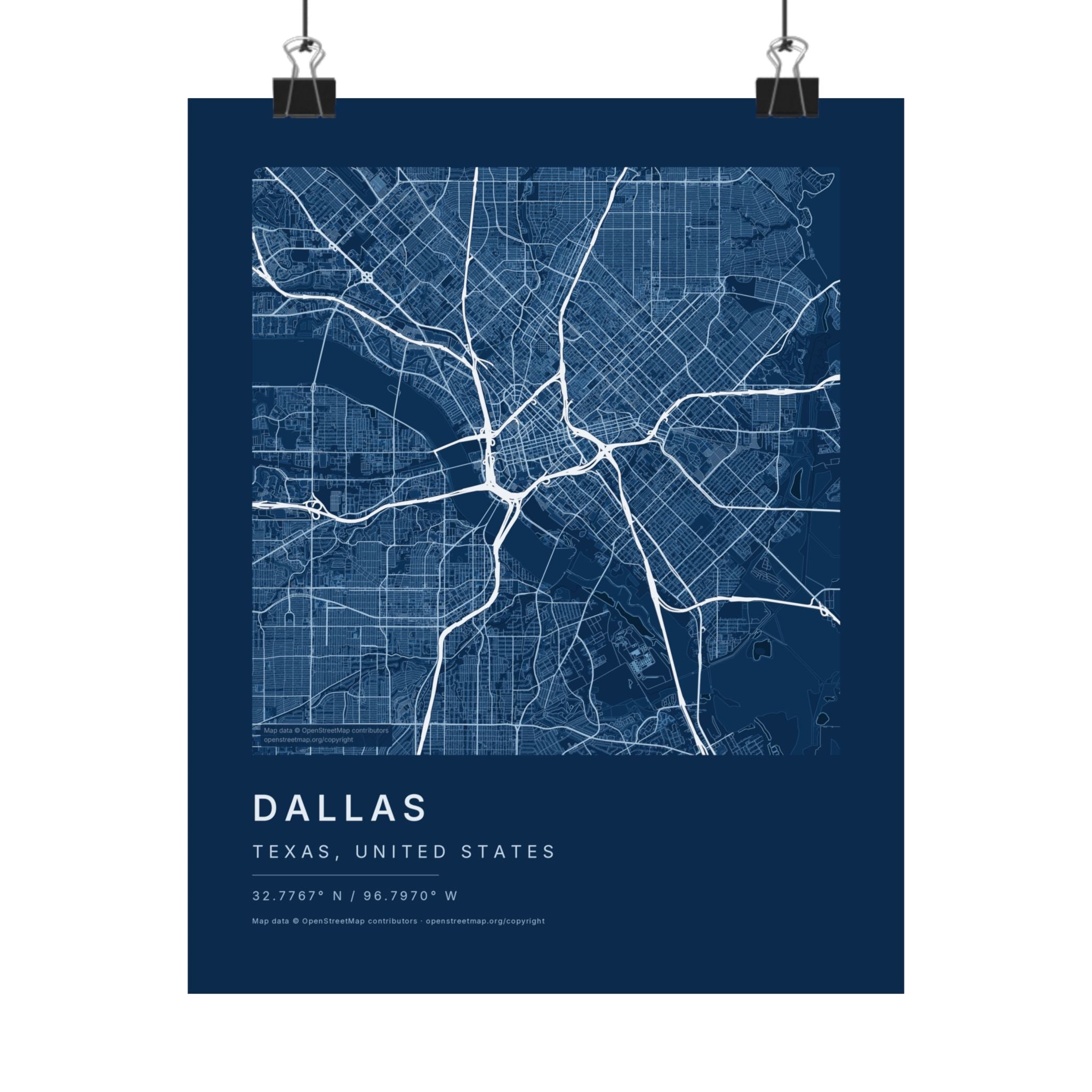 Dallas, Texas City Map Print — Blueprint Navy Street Map Wall Art