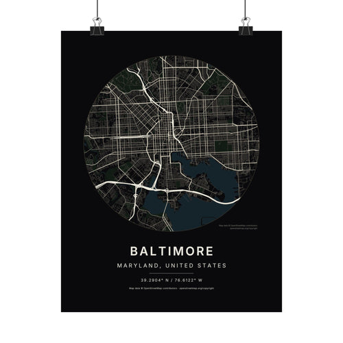 Baltimore, Maryland City Map Print — Noir Black Street Map Wall Art