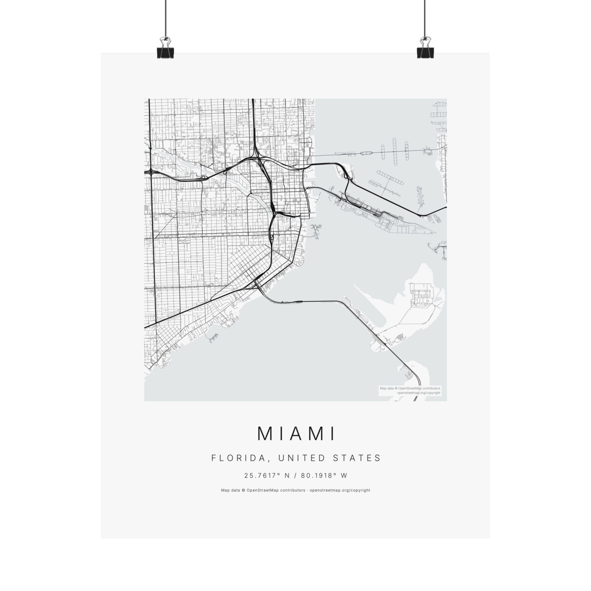 Miami, Florida City Map Print — Minimalist Street Map Wall Art