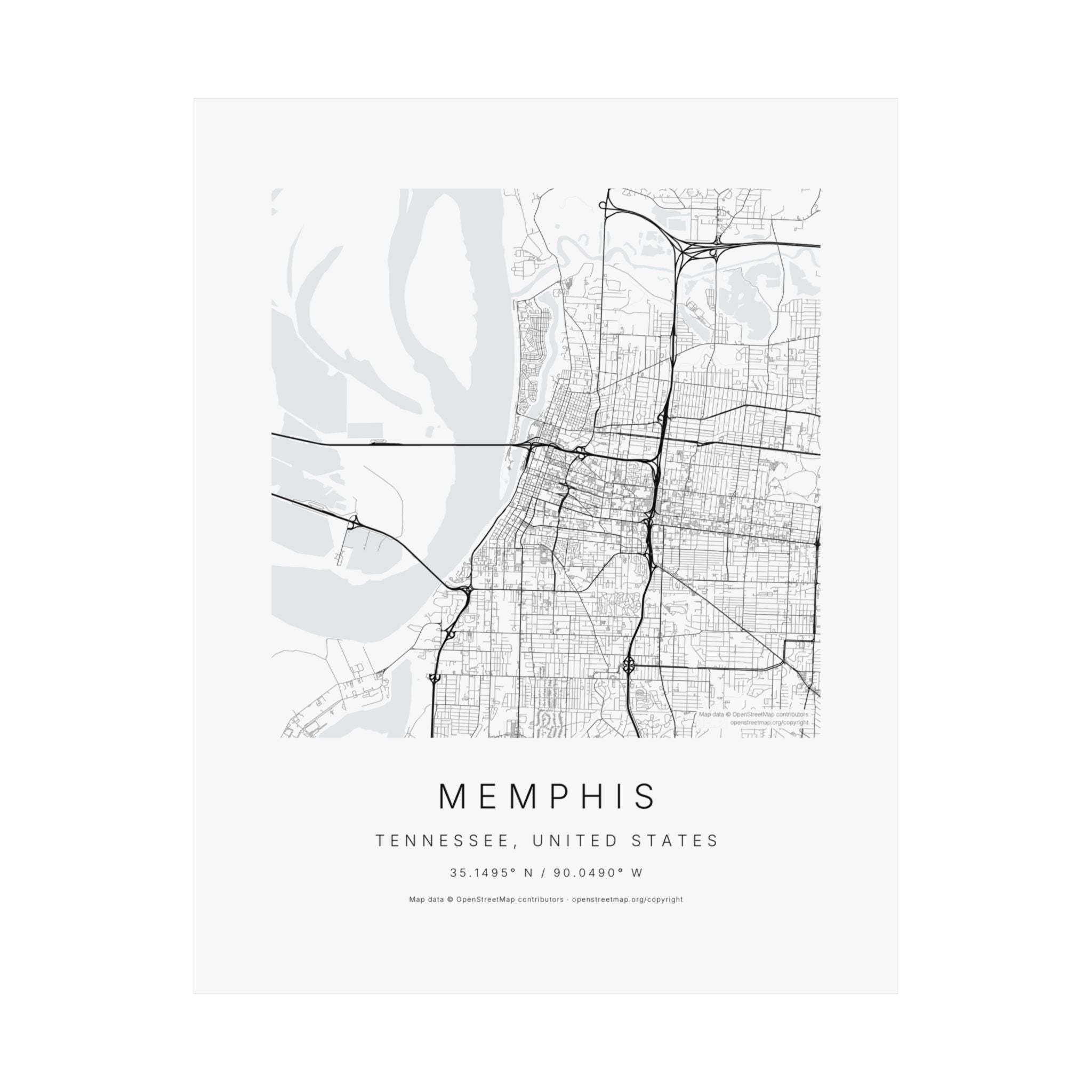 Memphis, Tennessee City Map Print — Minimalist Street Map Wall Art