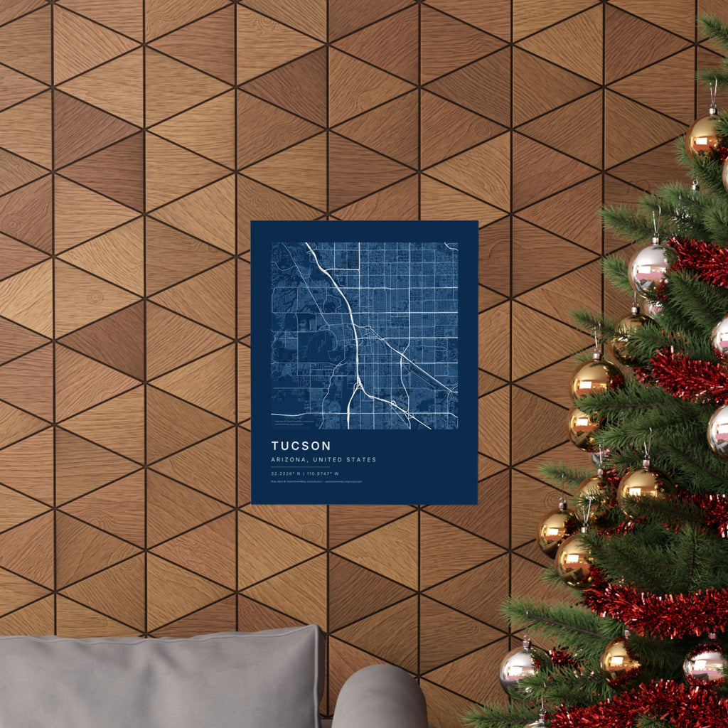 Tucson, Arizona City Map Print — Blueprint Navy Street Map Wall Art