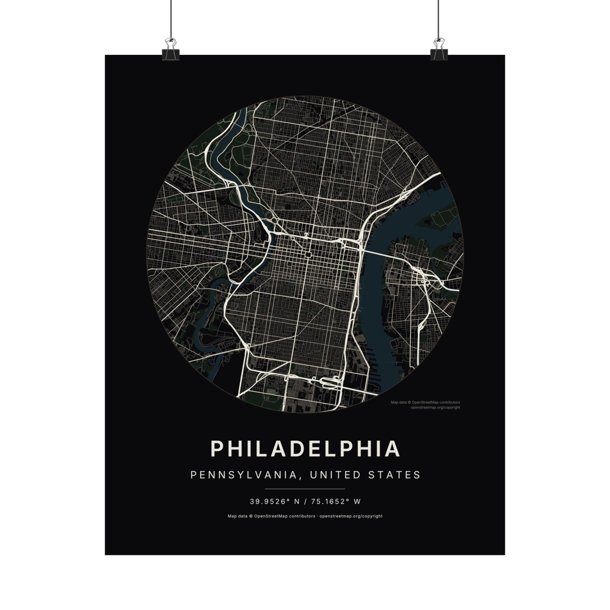 Philadelphia, Pennsylvania City Map Print — Noir Black Street Map Wall Art