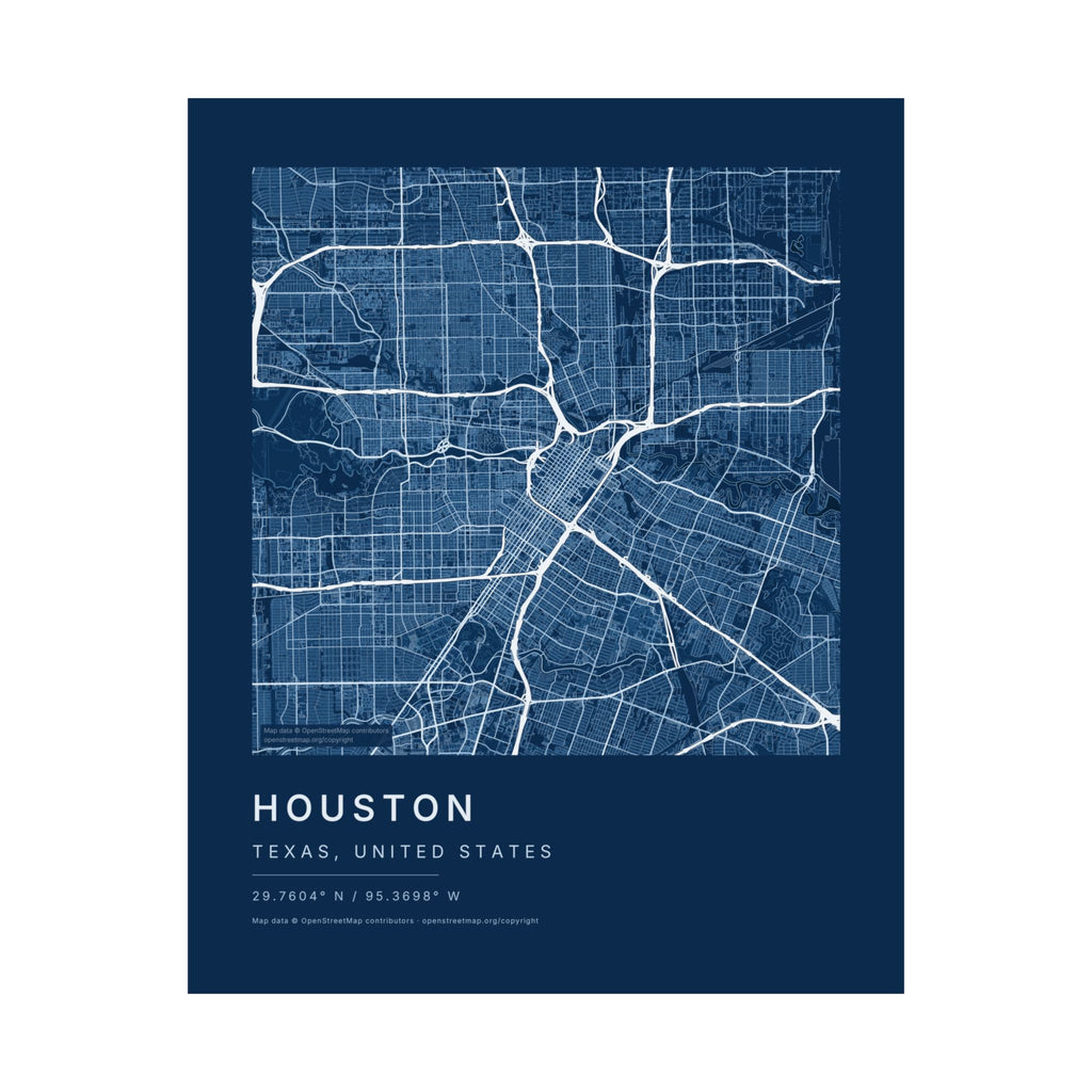 Houston, Texas City Map Print — Blueprint Navy Street Map Wall Art