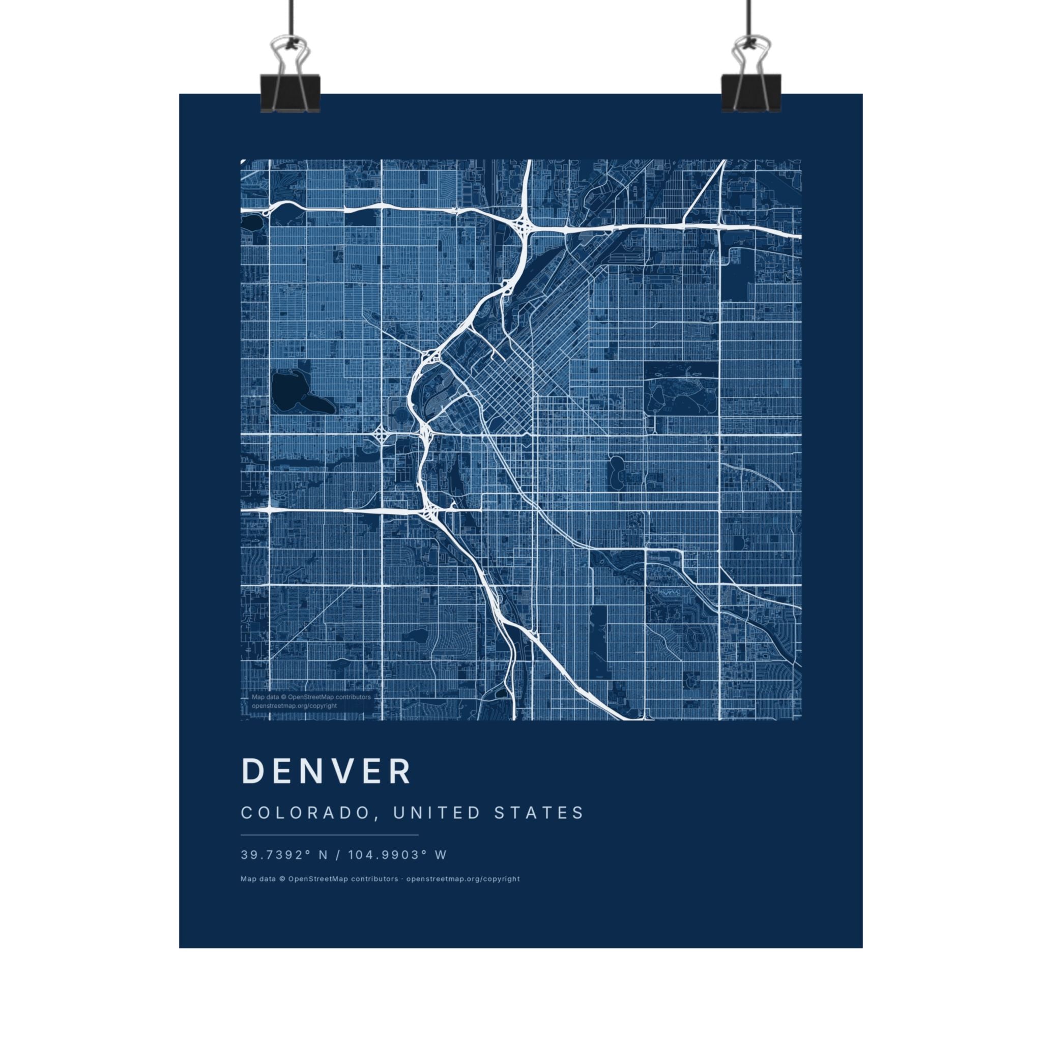 Denver, Colorado City Map Print — Blueprint Navy Street Map Wall Art