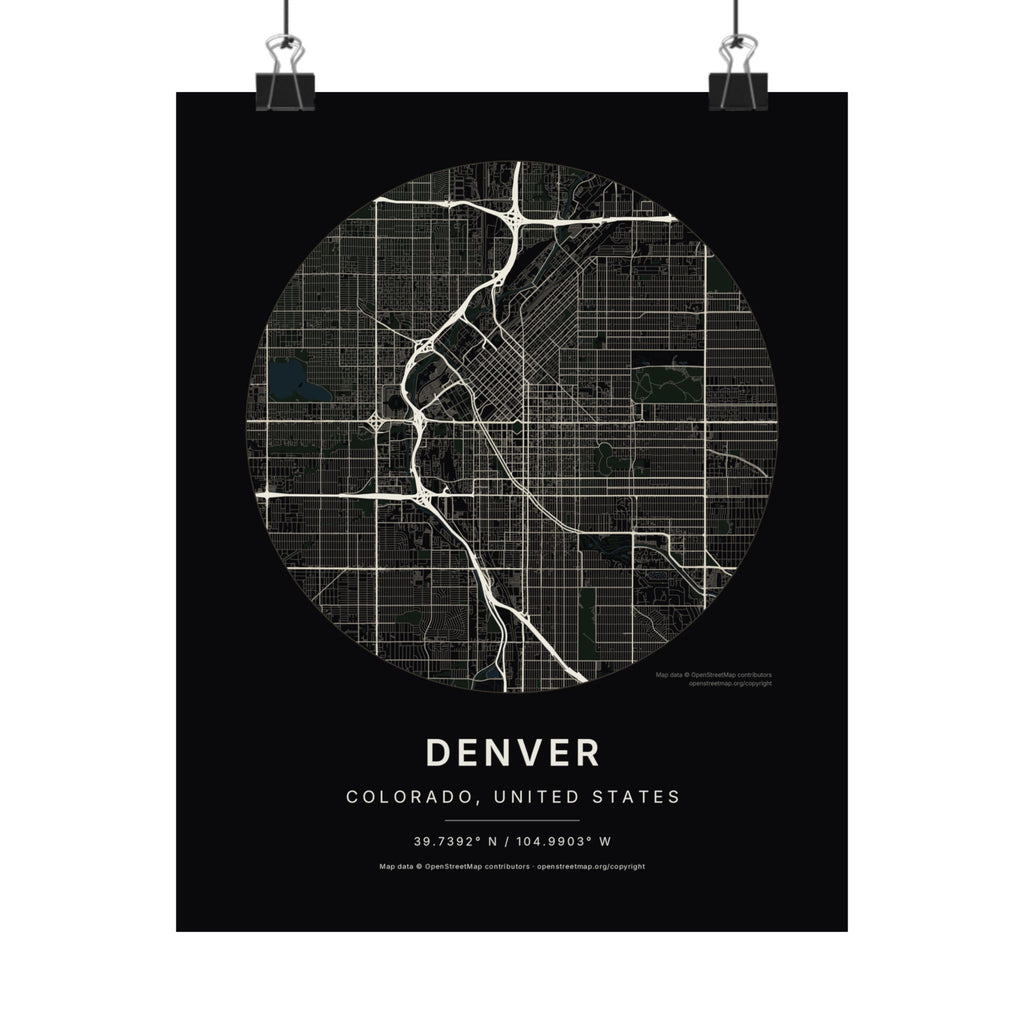 Denver, Colorado City Map Print — Noir Black Street Map Wall Art