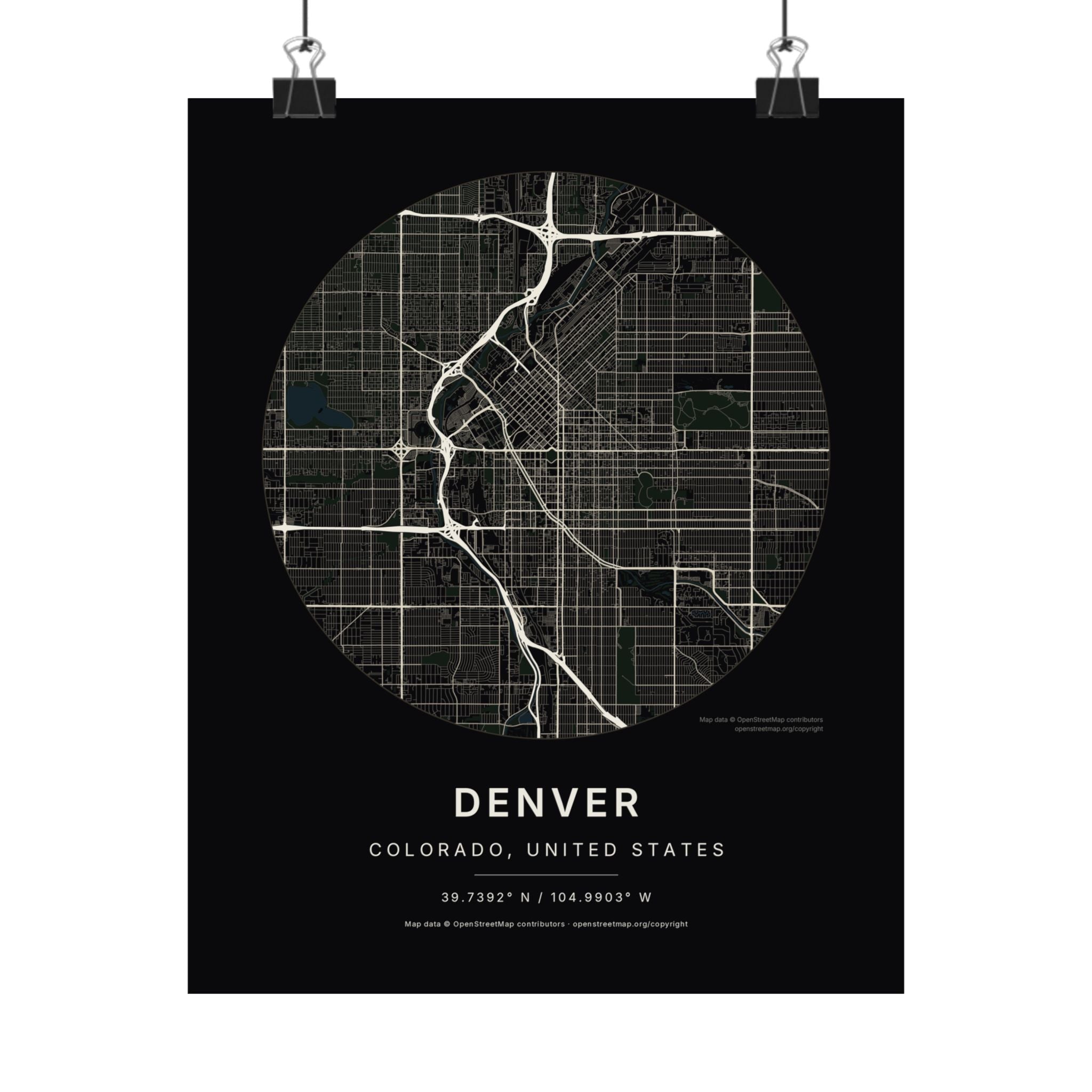 Denver, Colorado City Map Print — Noir Black Street Map Wall Art