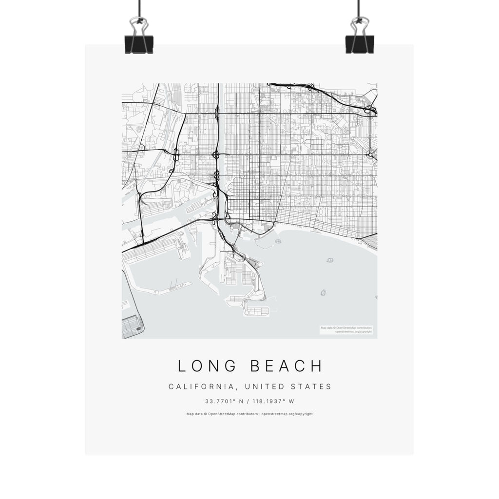 Long Beach, California City Map Print — Minimalist Street Map Wall Art