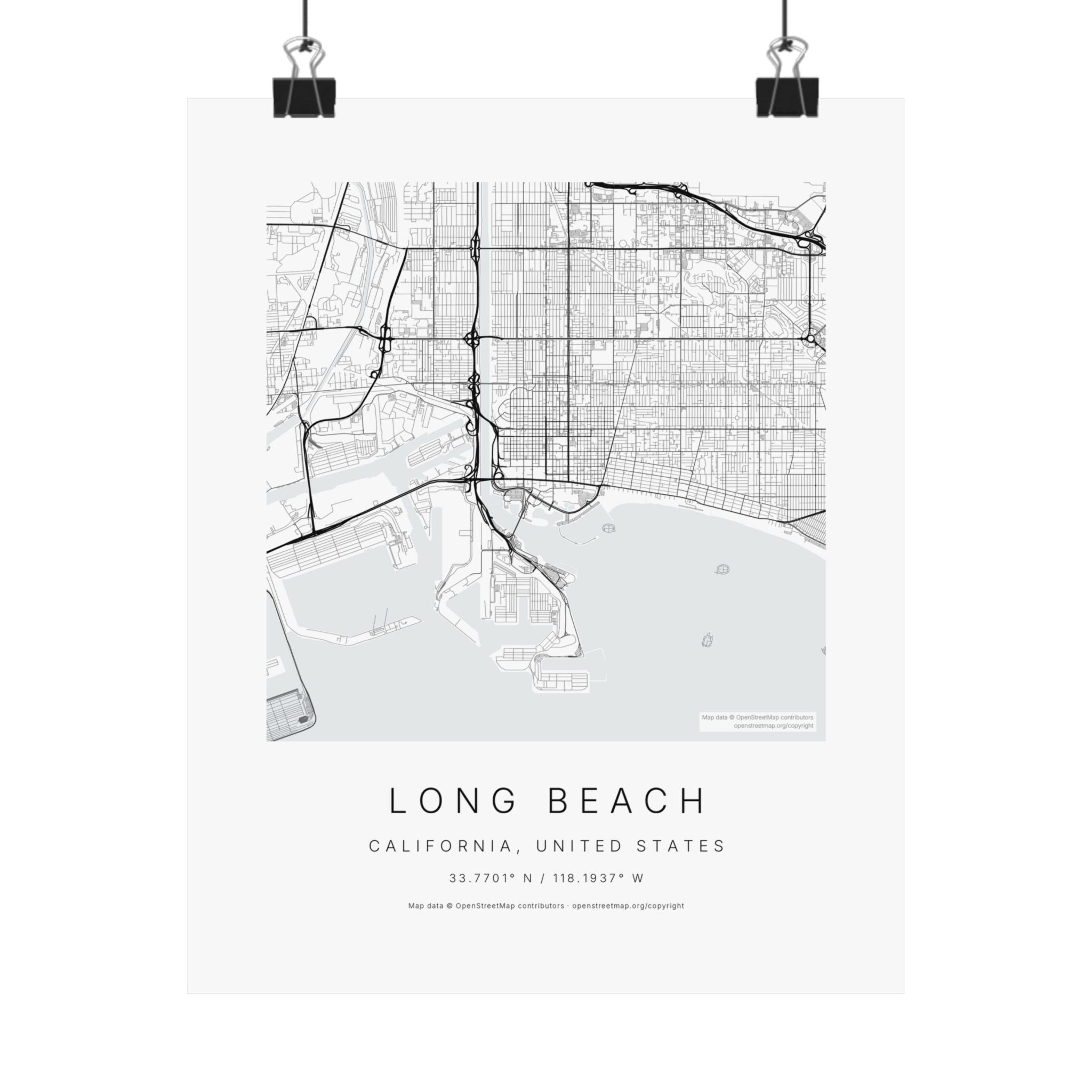Long Beach, California City Map Print — Minimalist Street Map Wall Art