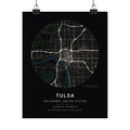 Tulsa, Oklahoma City Map Print — Noir Black Street Map Wall Art