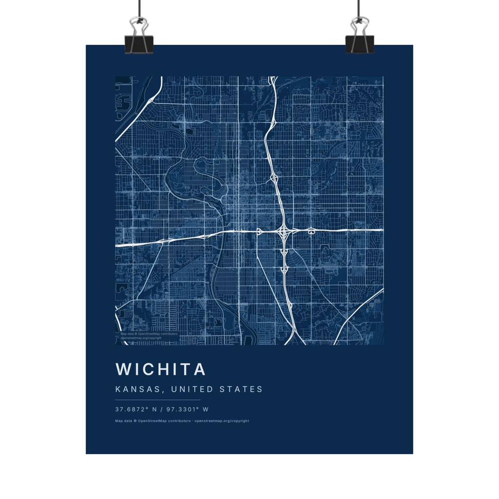 Wichita, Kansas City Map Print — Blueprint Navy Street Map Wall Art