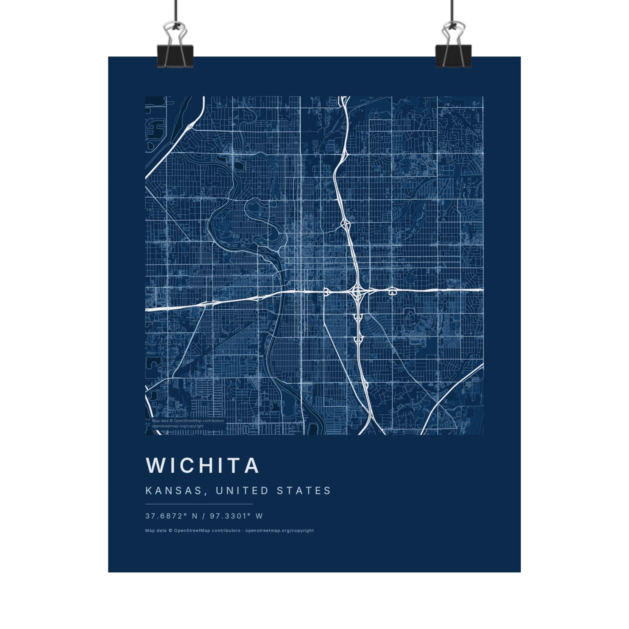 Wichita, Kansas City Map Print — Blueprint Navy Street Map Wall Art