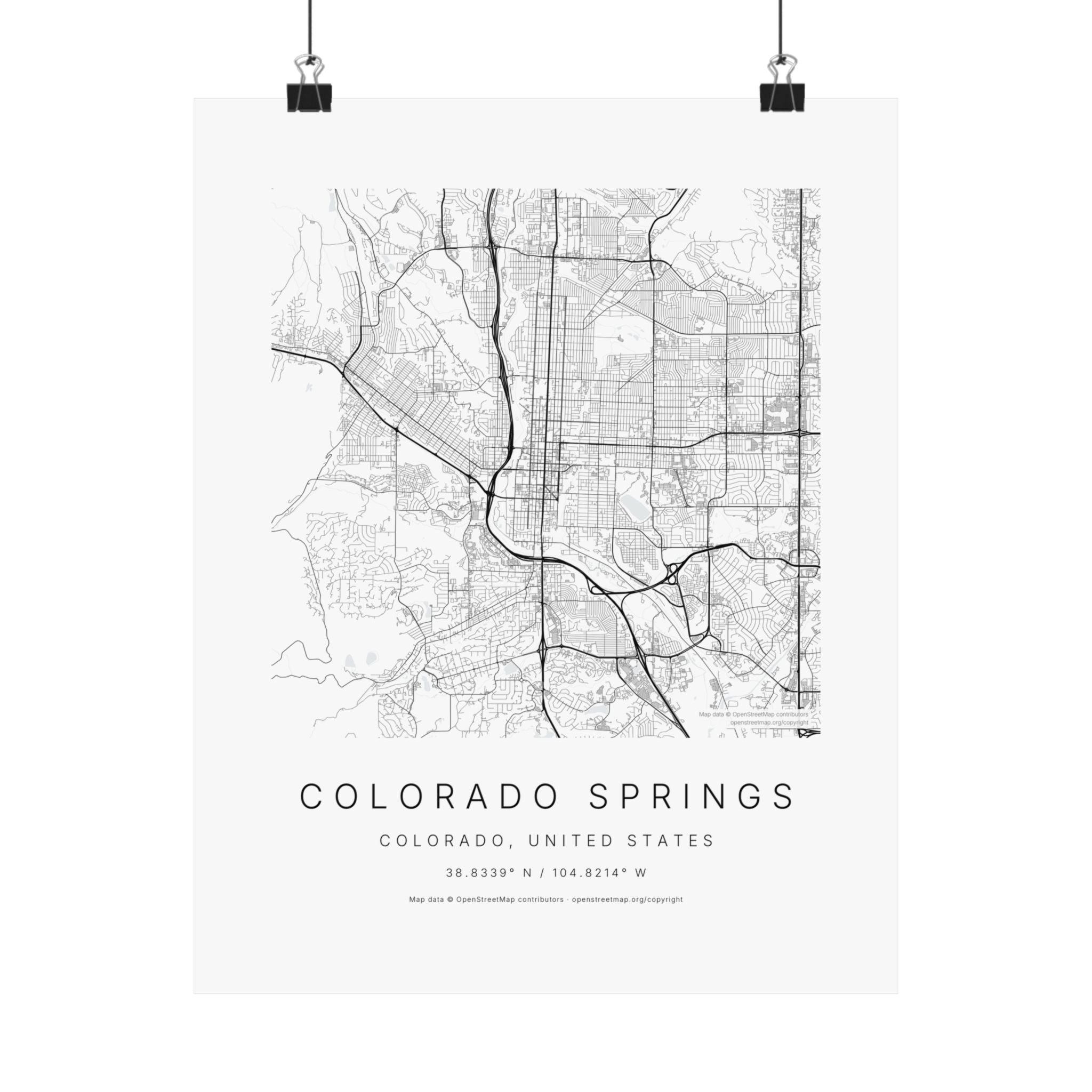 Colorado Springs, Colorado City Map Print — Minimalist Street Map Wall Art