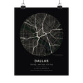 Dallas, Texas City Map Print — Noir Black Street Map Wall Art