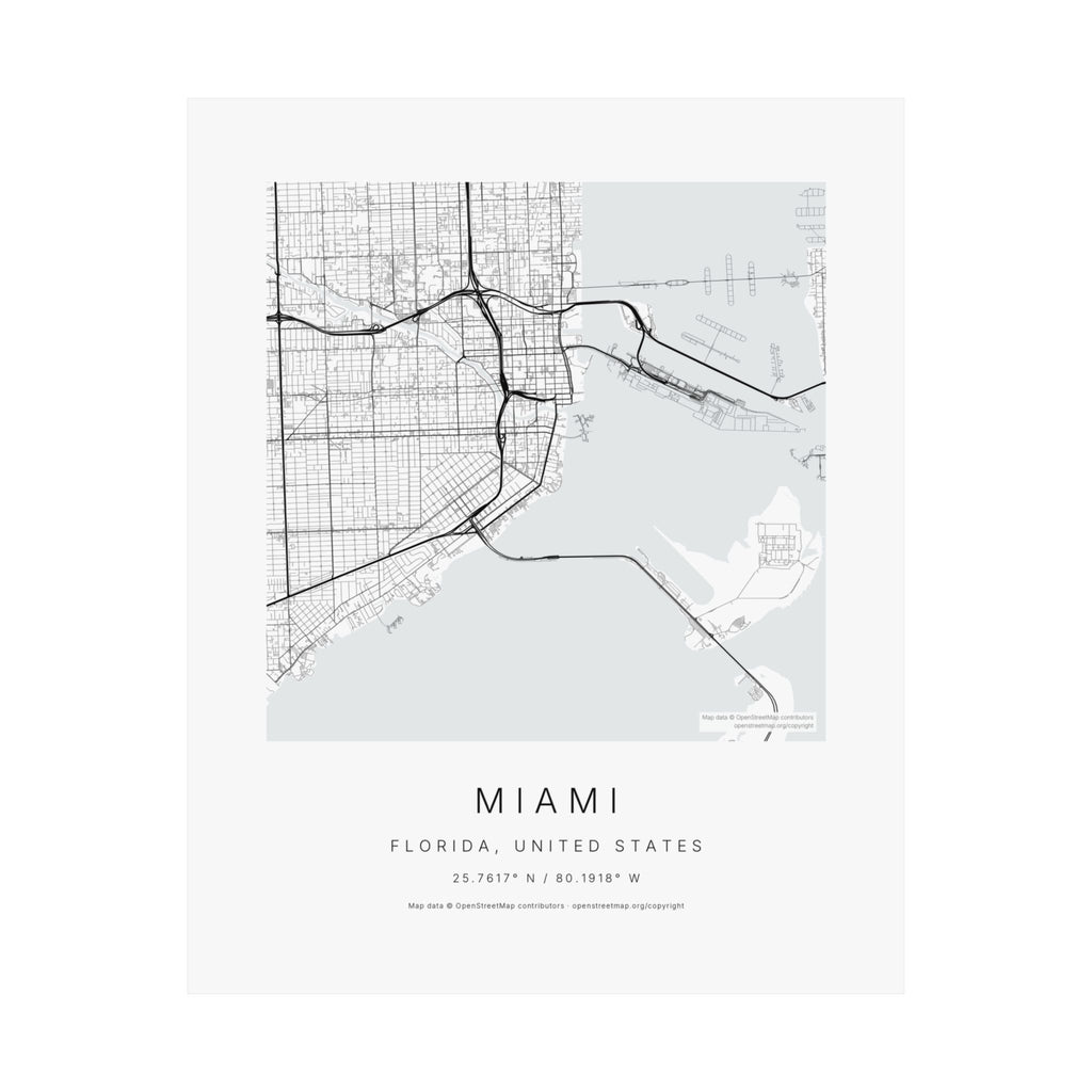 Miami, Florida City Map Print — Minimalist Street Map Wall Art