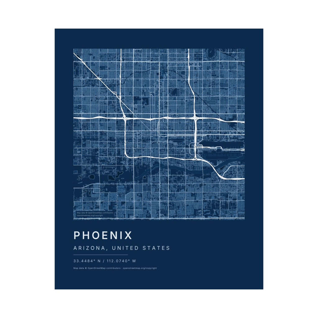 Phoenix, Arizona City Map Print — Blueprint Navy Street Map Wall Art