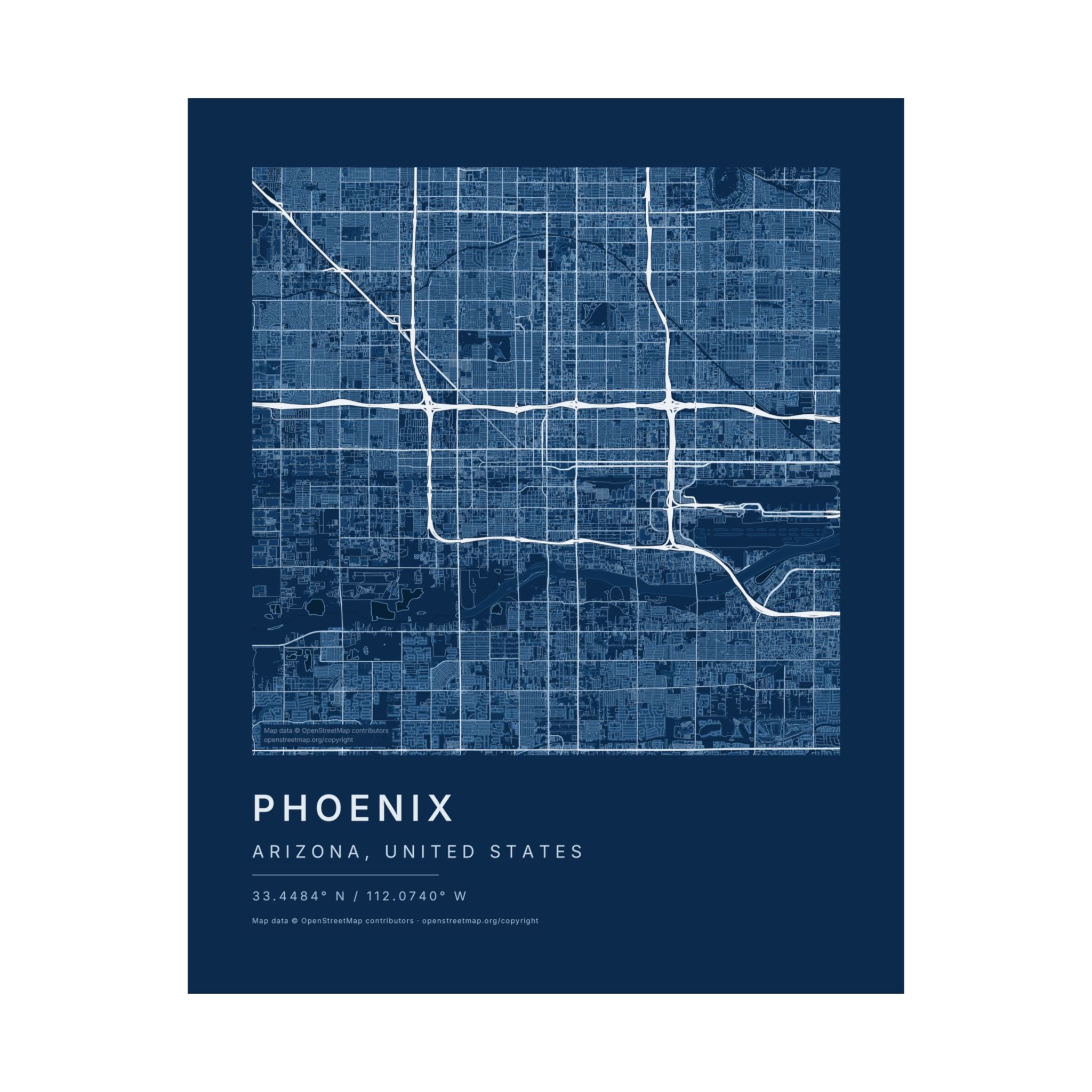 Phoenix, Arizona City Map Print — Blueprint Navy Street Map Wall Art