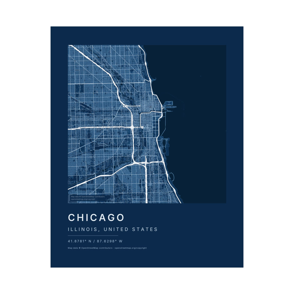 Chicago, Illinois City Map Print — Blueprint Navy Street Map Wall Art
