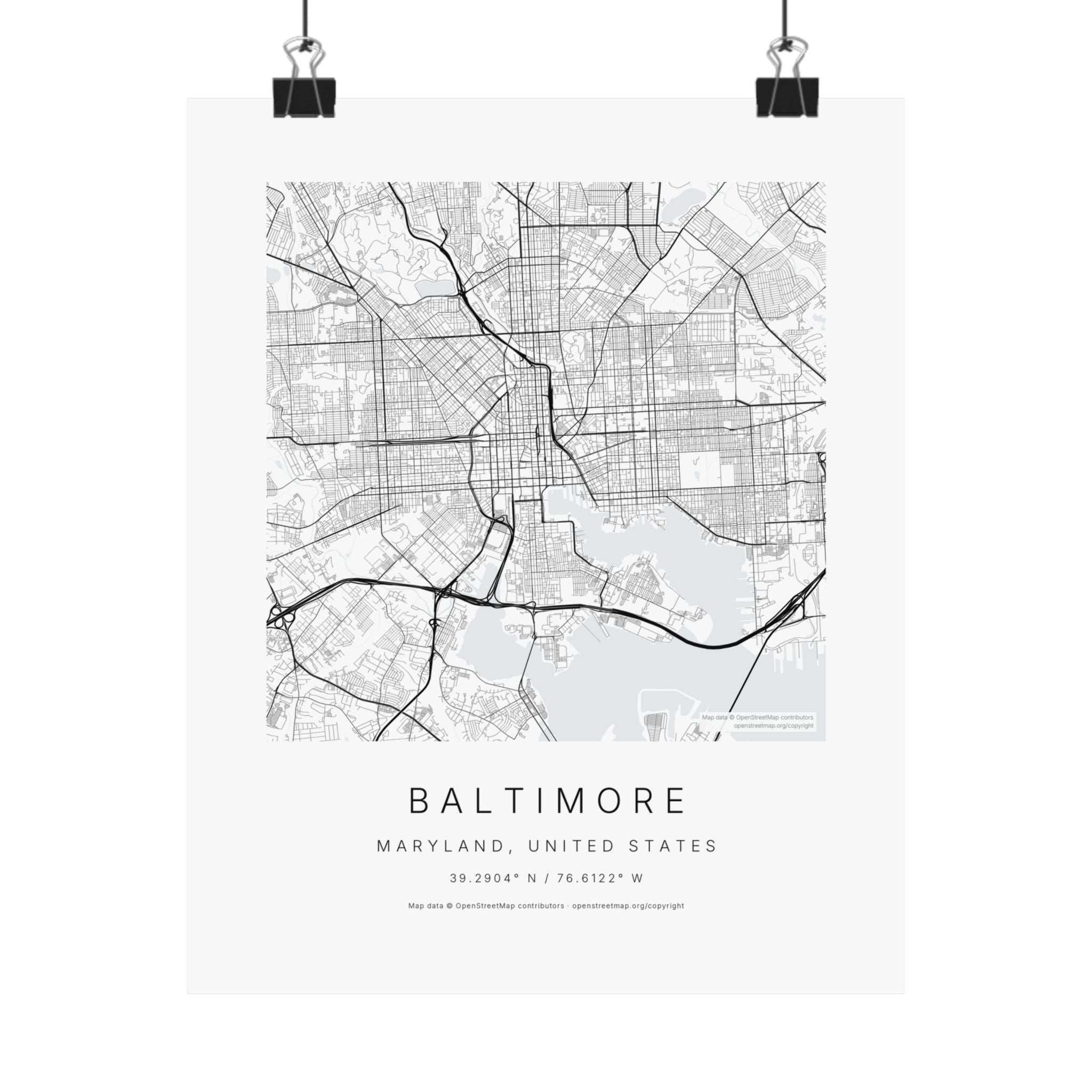 Baltimore, Maryland City Map Print — Minimalist Street Map Wall Art